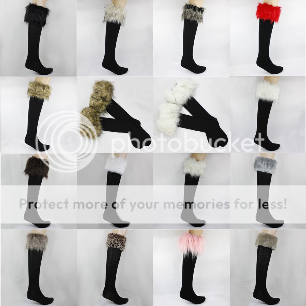 FAUX FUR TRIM KNIT KNEE HIGH SOCKS PT036 eBay