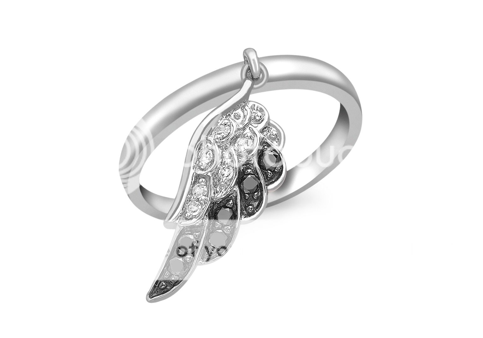 9ct White Gold Black and White Diamond Angel Wing Ring eBay